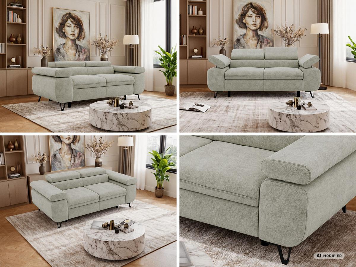 2-SITZER SOFA PETER - Hellgrau Stukture - Hellgrau/Schwarz, Textil/Metall (200/76/99cm) - MKS