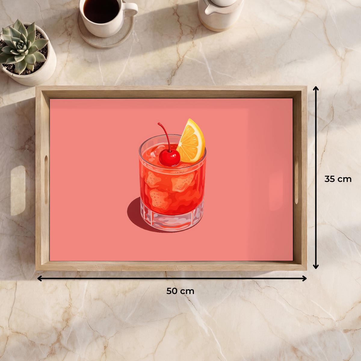 TABLETT Glas - Eiswürfel - Zitrone - Kirsche 50x35 cm - Rosa, Holz (50/5/5cm) - OnlyWow