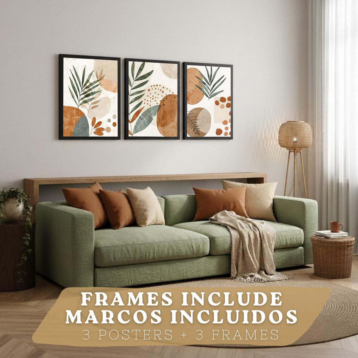 POSTER 3er Kunstdruck-Set Wandbilder Floral Abstrakt modern Wohnzimmer Deko, Schlafzimmer, Küche, Badezimmer Schwarzer Rahmen A4 - Schwarz, Papier (29.7/1/21cm) - Nacnic