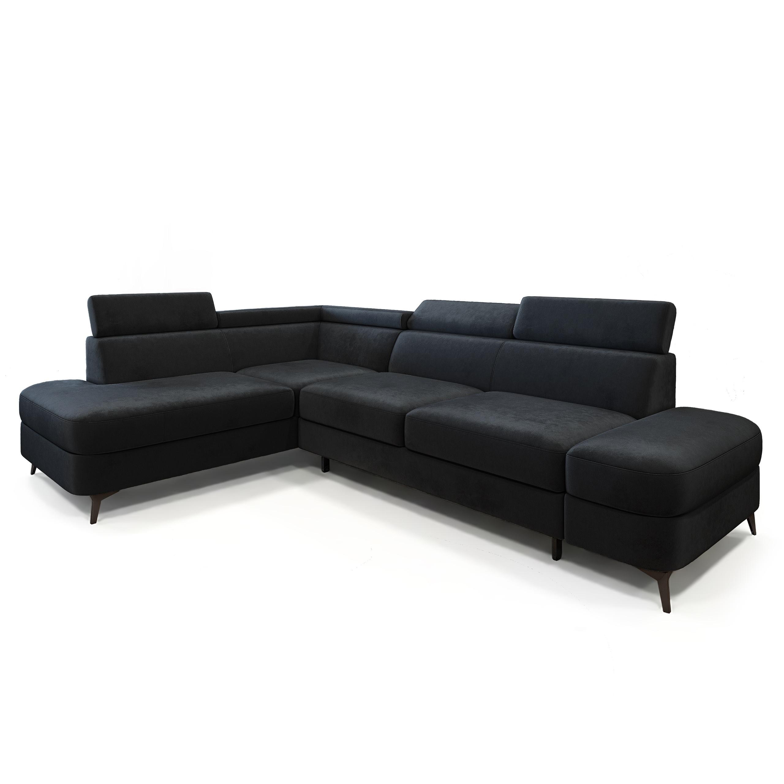 ECKSOFA AVISE M L-S Schwarz Velours-Stoff mit Schlaffunktion - Schwarz, Holzwerkstoff/Textil (268/195cm) - MASSENO