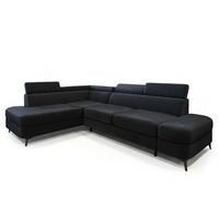 ECKSOFA AVISE M L-S Schwarz Velours-Stoff mit Schlaffunktion - Schwarz, Holzwerkstoff/Textil (268/195cm) - MASSENO