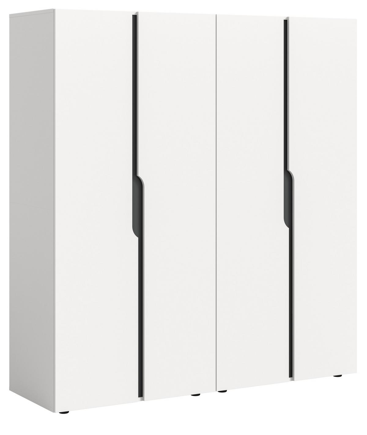 KLEIDERSCHRANK weiß, grau 162 x 176 cm, Drehtürenschrank 4-türig - Schwarz/Weiß, Holzwerkstoff/Kunststoff (162/176/51cm) - Inn.Furn