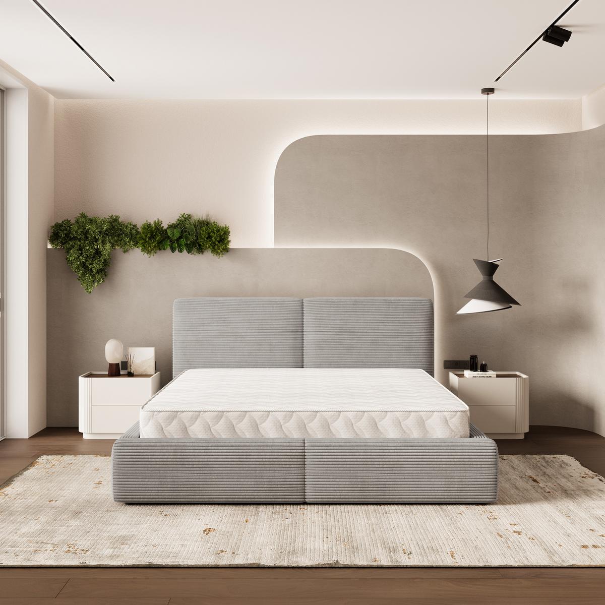POLSTERBETT FELURO P 200x200 cm mit Bettkästen - Hellgrau - Hellgrau, Holz/Textil - MASSENO
