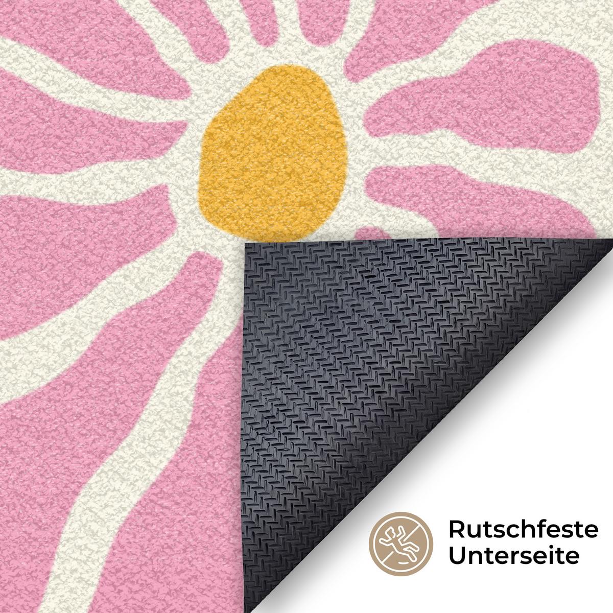 FUSSMATTE Blumen - Muster - Rosa - Beige - Orange Sauberlaufmatte 150x90 cm - Rosa, Kunststoff (150/0.4cm) - MuchoWow