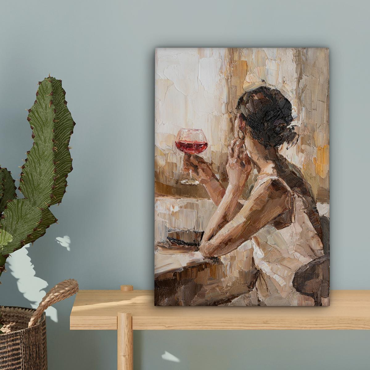 LEINWANDBILD Ölgemälde - Frau - Wein Deko Wohnzimmer 20x30 cm - Hellbraun, Textil (20/30cm) - MuchoWow