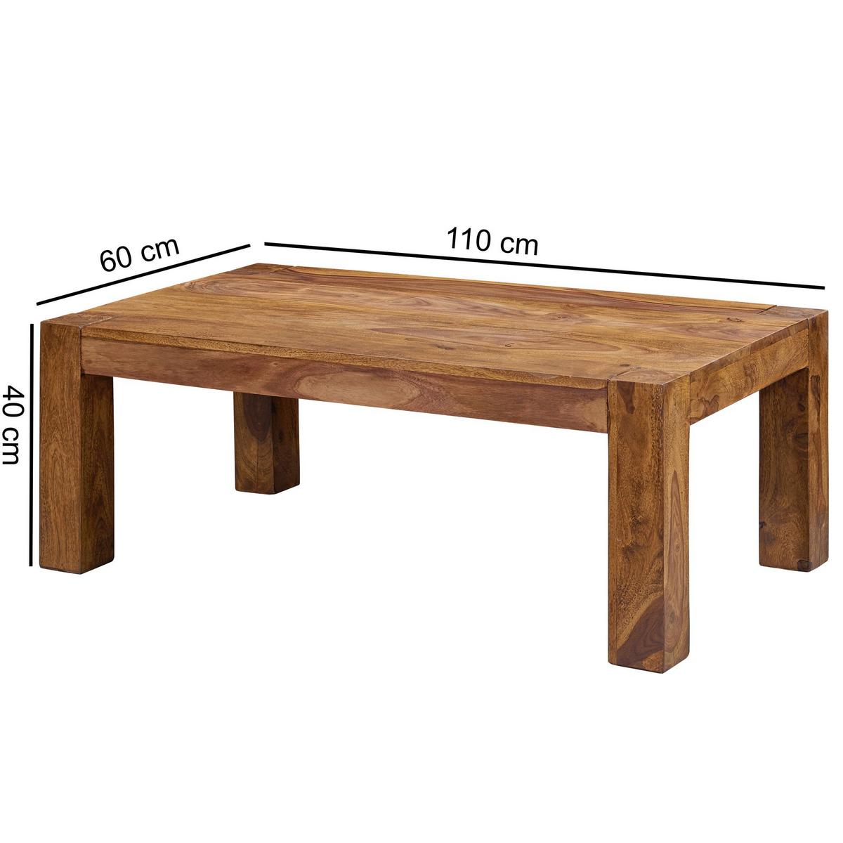 COUCHTISCH MUMBAI aus Massivholz im Landhaus-Stil mit natürlichem Design, Dunkelbraun 60x110x40 cm - Dunkelbraun/Braun, Holz (110/60/40cm) - KADIMA DESIGN