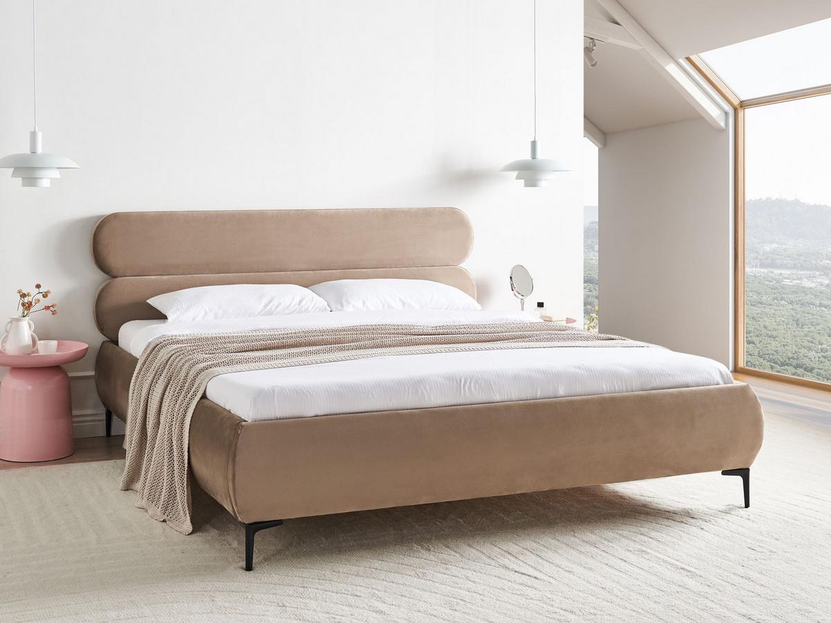 BETT mit Lattenrost 180/200 cm Taupe Lessay - Taupe/Schwarz, Textil (180/200cm) - Beliani