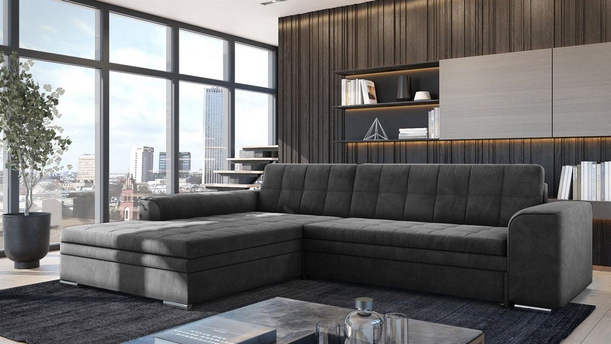 ECKSOFA Lusaka Mit Schlaffunktion - Anthrazit, Holzwerkstoff/Textil (292/198cm) - Fun Möbel