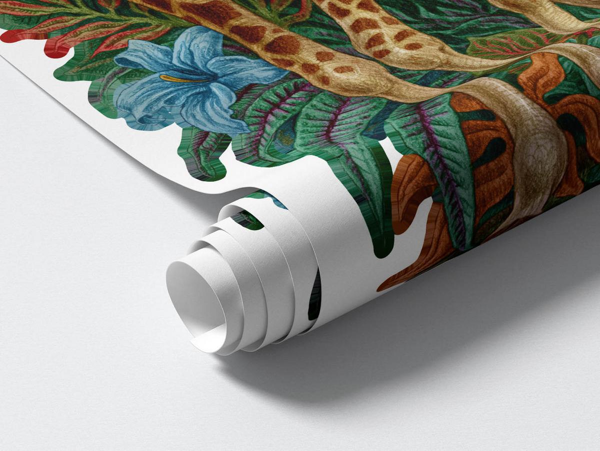 WANDAUFKLEBER 130x194cm - Wildtiere Vegetation - Multicolor, Kunststoff (130/194/0.1cm) - Wallfluent