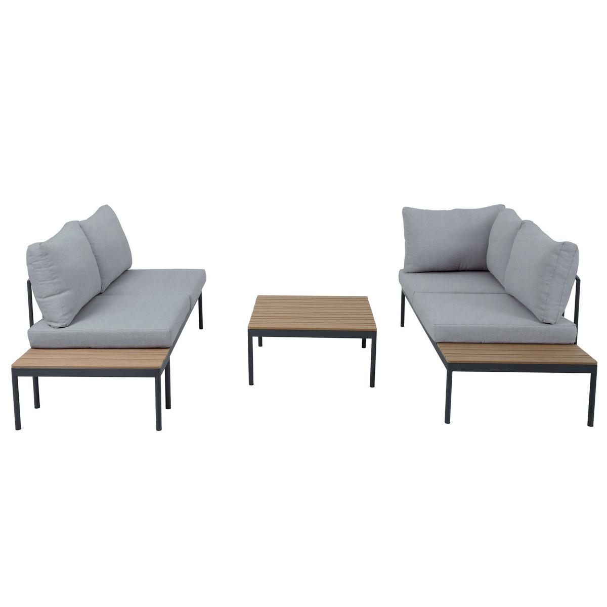 GARTENSET Livorno, modulare Bauweise , mit Ecksofa und Kaffeetisch, Metallrahmen, Hellgrau - Hellgrau, Metall - Beautysofa