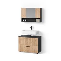 BADMÖBEL-SET Ronco Goldkraft Eiche/Anthrazit 2 Teile, Unterschrank 80 cm - Honigeiche/Anthrazit, Holzwerkstoff (41/80/58cm) - Livinity®
