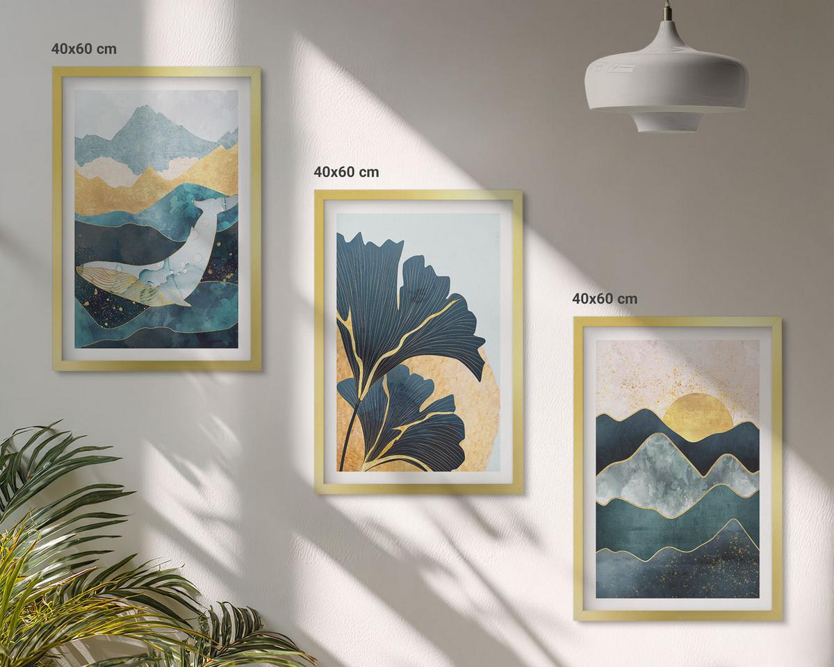 BILDER SET 3er Set - 40x60 cm Goldrahmen - Abstrakte Bergansichten - Goldfarben, Kunststoff (40/60cm) - TULUP