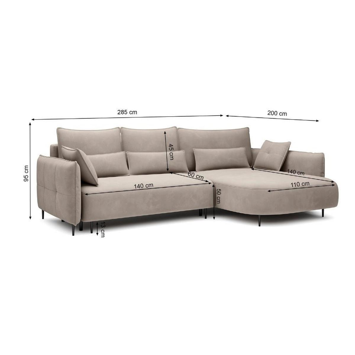ECKSOFA Oblivio Hellgrau Chenille - Hellgrau/Schwarz, Textil/Metall (285/200cm) - Selsey