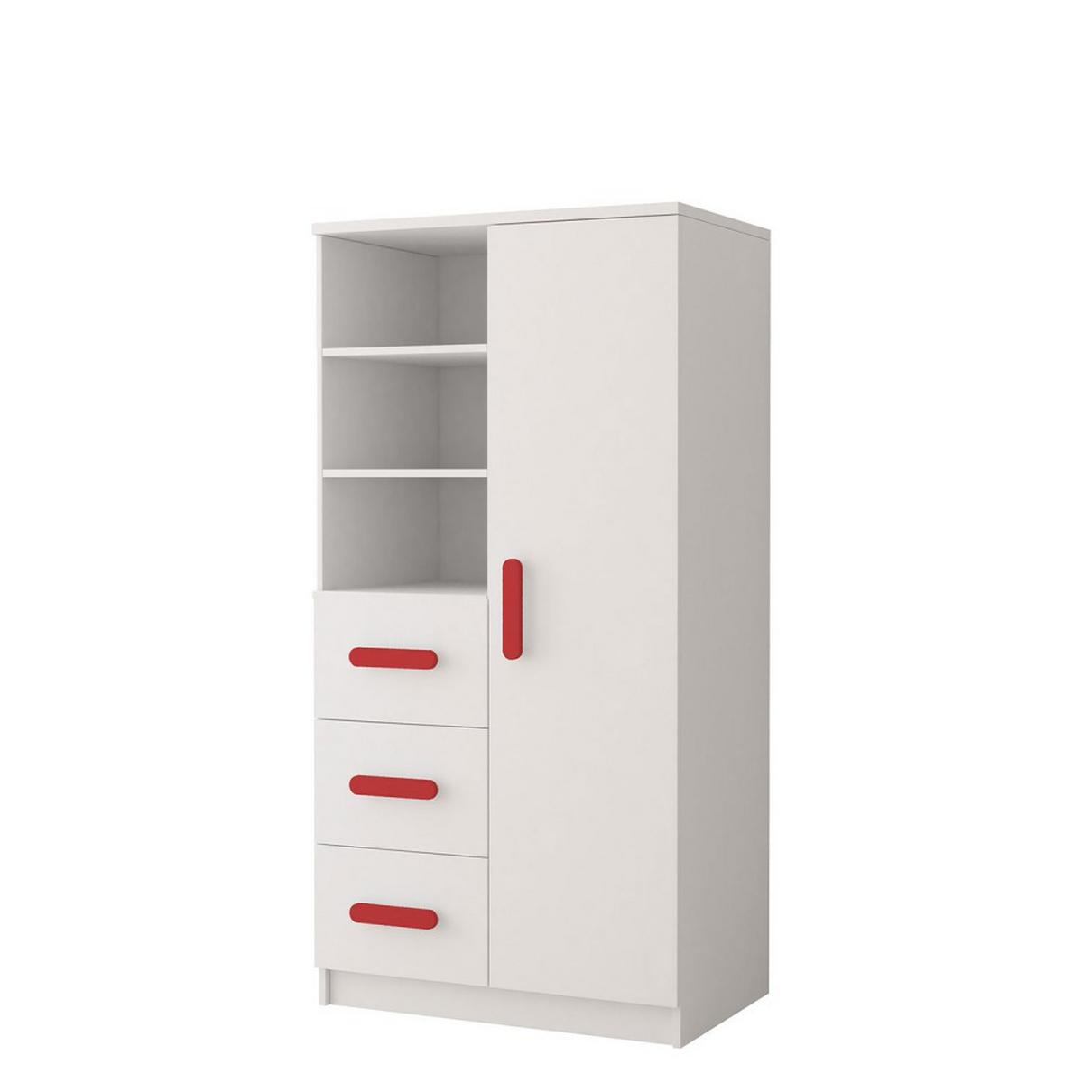 REGAL 80/159/40 cm Jonas I 3S1D 05 Weiß/Weiß + rote Griffe - Rot/Weiß, Holz/Holzwerkstoff (80/160/40cm) - imoebel24