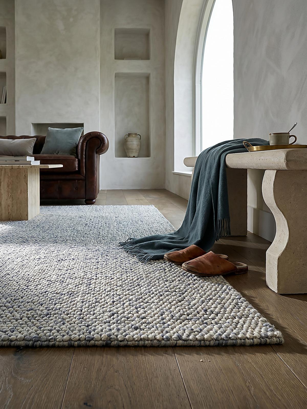 TEPPICH aus Wolle handgewebt MEDWAY in Blau, einfarbig, 80 x 150 cm - Blau, Textil (150/80cm) - KADIMA DESIGN