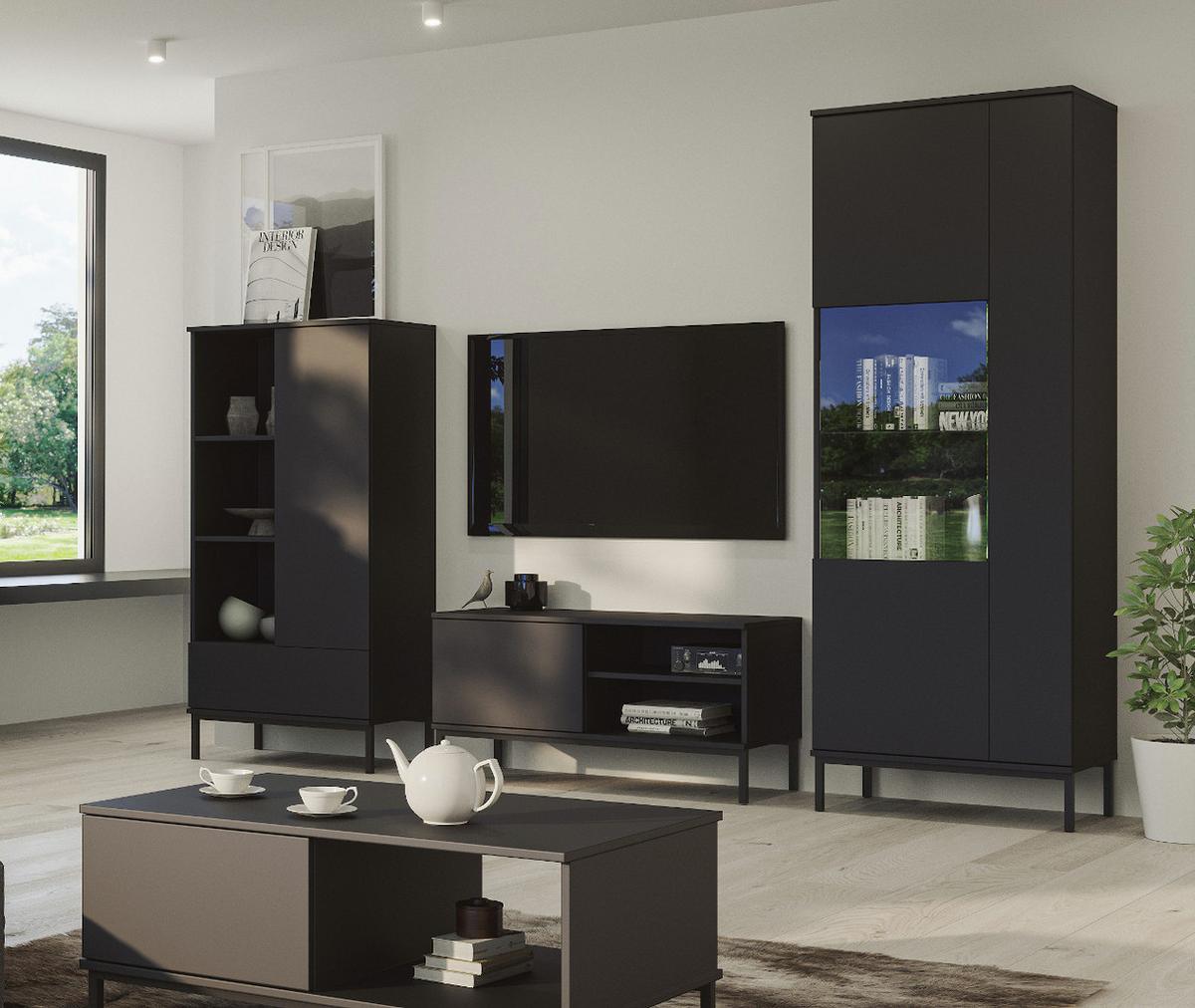 LOWBOARD Queba 1T Schwarz 100/50/41 cm – TV Tisch schwarz modern - Schwarz, Holzwerkstoff (100/50/41cm) - AX Living