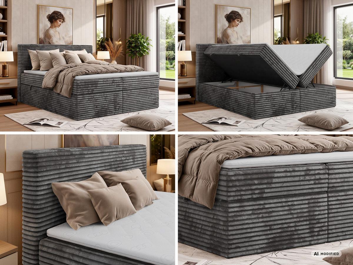 BOXBETT TILION 200/200 - Grau Cord - Topper T25 - H3 - Schwarz/Grau, Kunststoff/Textil (200/200cm) - MKS