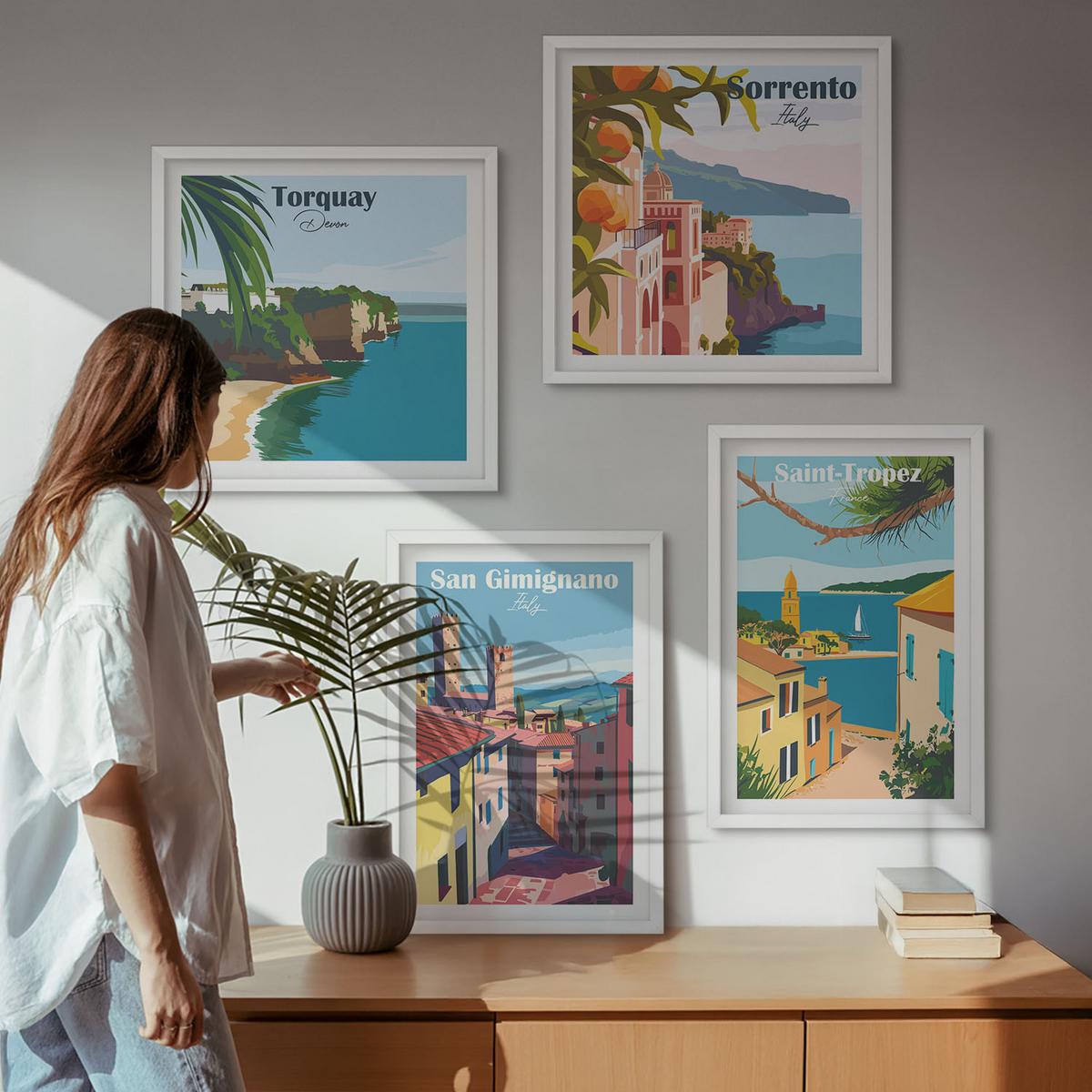 BILDER SET 4er Set - 50x50 cm & 40x60 cm Weißer Rahmen - Italienische Küstenstädte - Weiß, Kunststoff (50/50cm) - TULUP