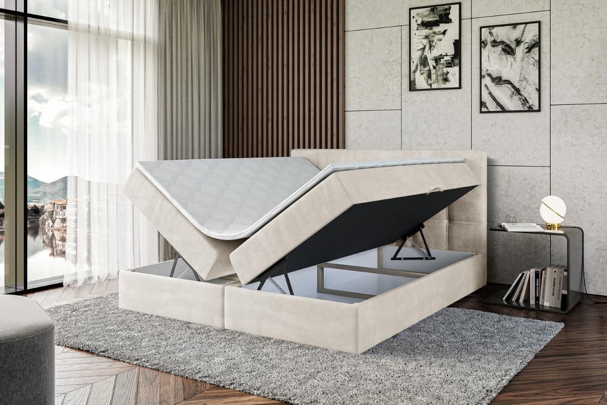 BOXBETT mit Matratze H4 und Lattenrost - MARCE - 120 x 200 cm - Beige - Creme, Holzwerkstoff (120/200cm) - ALTDECOR