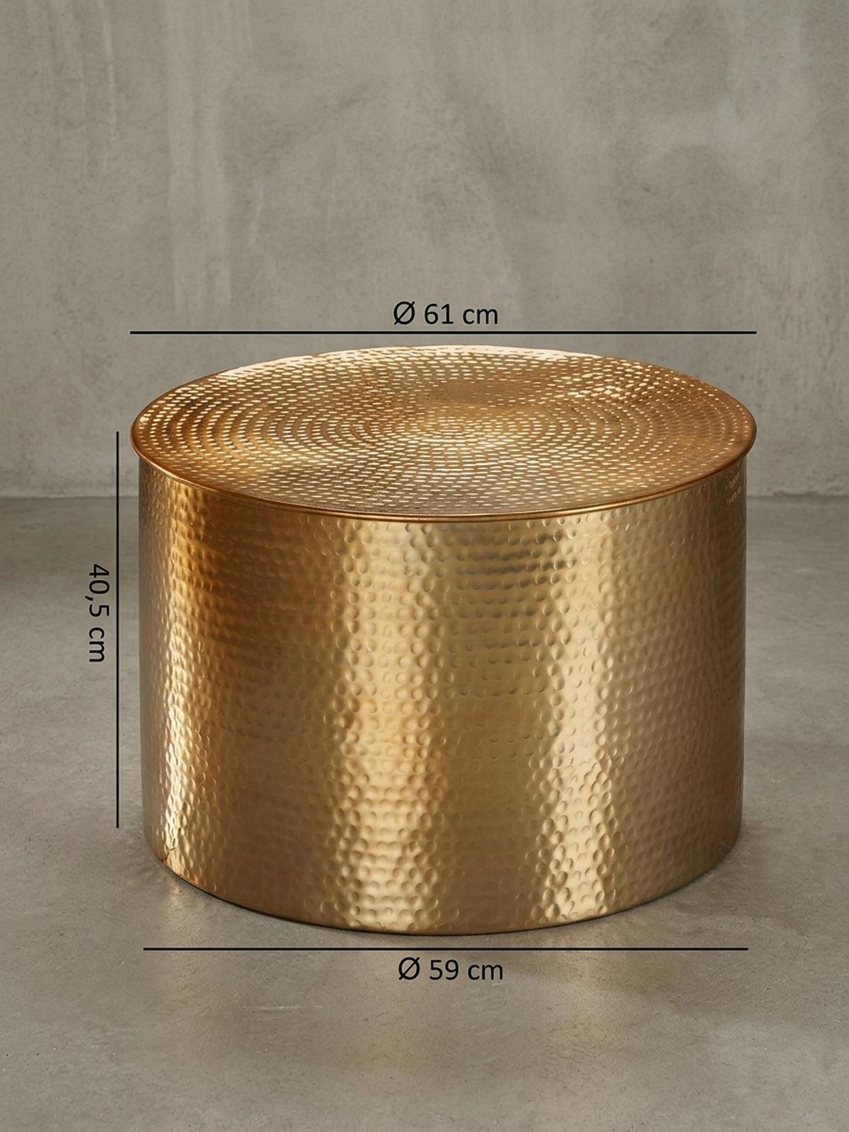COUCHTISCH Orientstil Hammerschlag-Aluminium, Gold 61x61x40 cm - Goldfarben, Metall (61/61/40cm) - KADIMA DESIGN