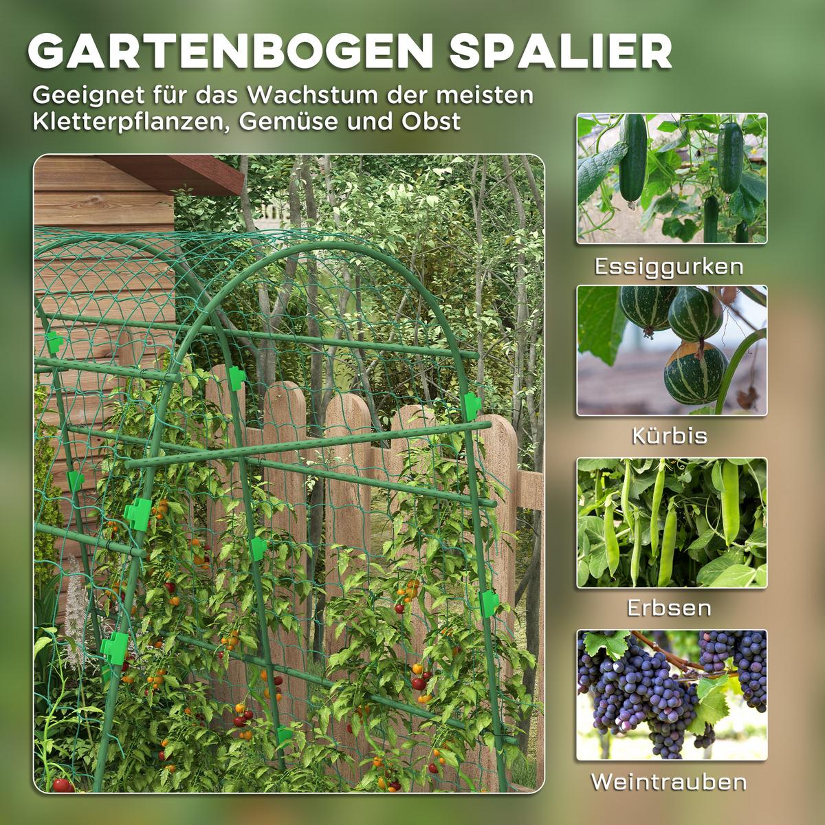 RANKHILFE für Kletterpflanzen, Verstellbares Spalier, für Garten, Balkon, Stahl, Grün - Grün, Metall (144/206/167cm) - Outsunny