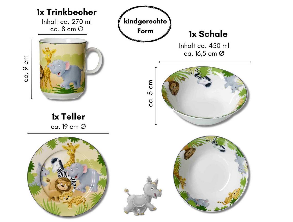 KINDERSET Afrikatiere bunt 3-tlg. - Multicolor, Keramik (20/11/20cm) - Ritzenhoff Breker