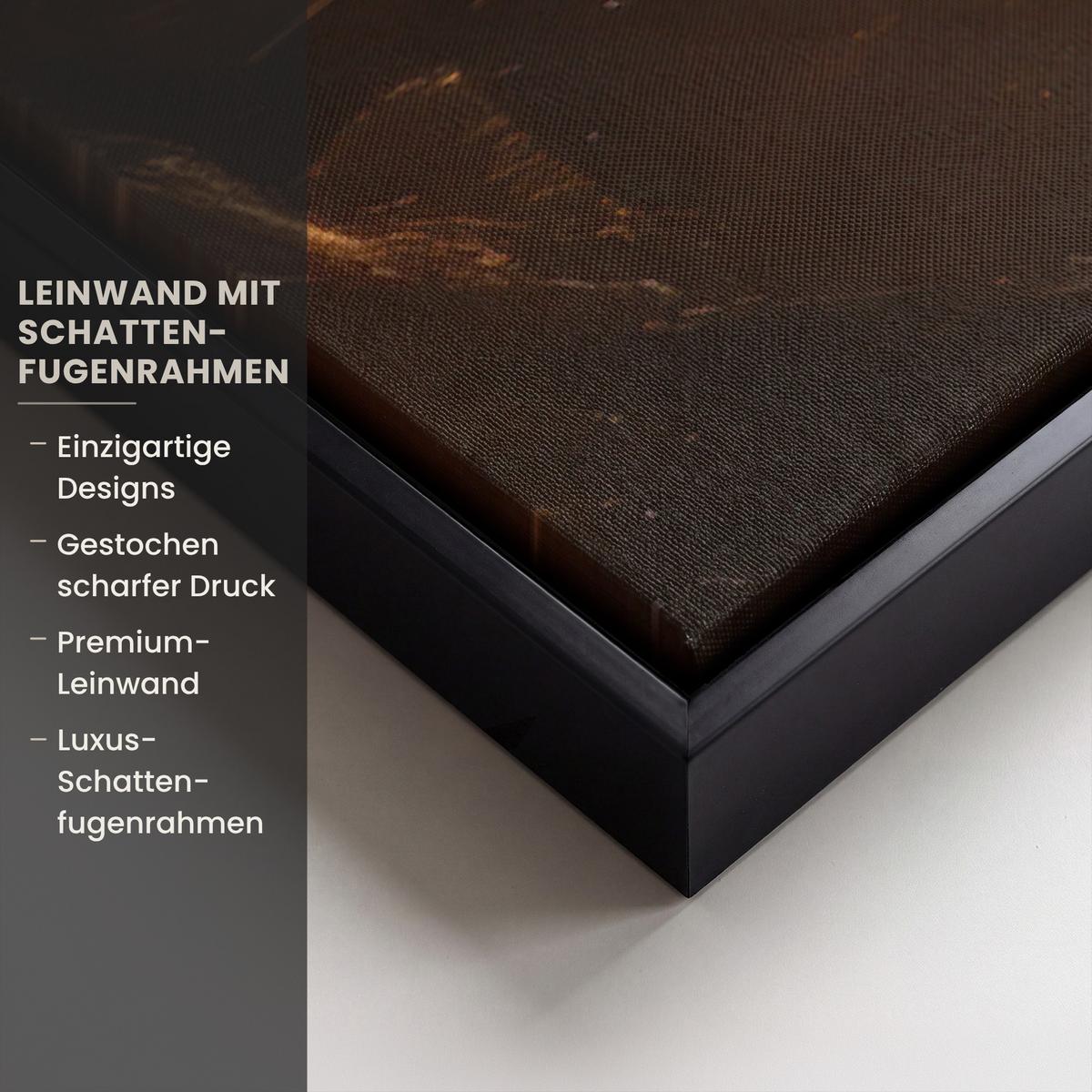 LEINWAND Bilder mit Rahmen - Gesicht - Dame - Blätter - Pinselstriche - 140x90 - Goldfarben, Textil (140/90cm) - MuchoWow