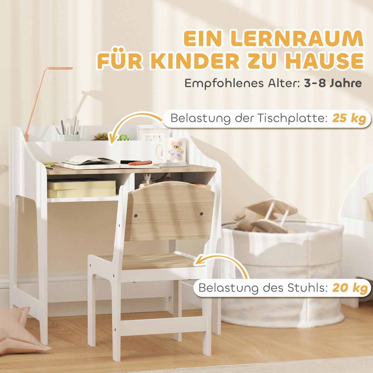 KINDERSCHREIBTISCH-SET 2er Set MDF Naturholz - Naturfarben/Weiß, Holzwerkstoff (48/68/60cm) - AIYAPLAY