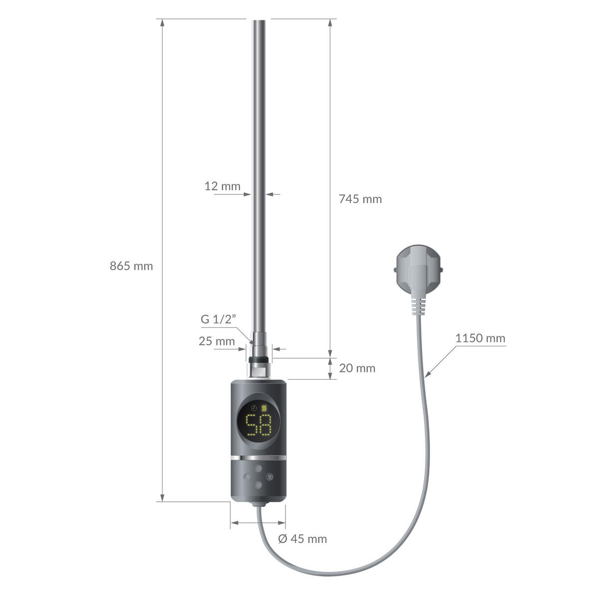 BADHEIZKÖRPER elektrisch Sahara 400x1500 mm Anthrazit gerade mit Heizstab 1200W Digital - Anthrazit, Metall (40/150/3cm) - LuxeBath
