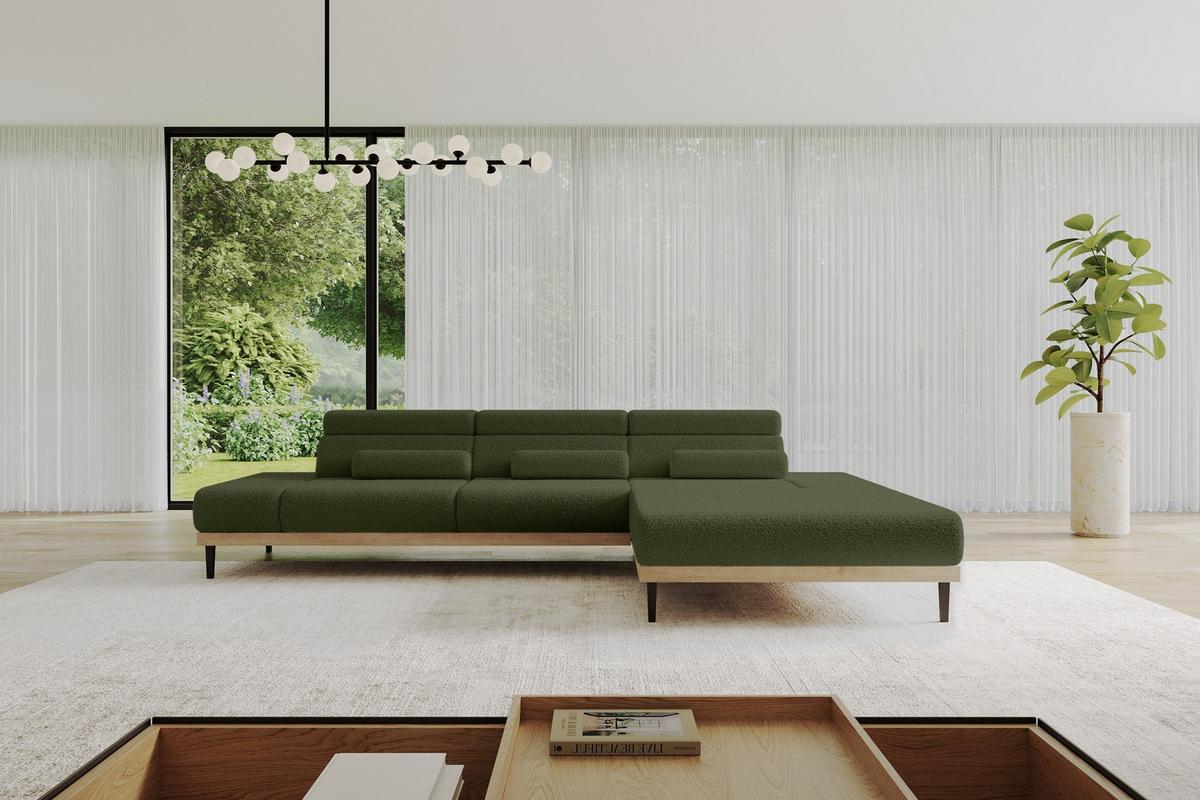 ELEKTRISCHES ECKSOFA Rechts MONA 316x205x85 Grün Bouclé - Olivgrün/Grün, Holzwerkstoff/Textil (316/205cm) - ALTDECOR