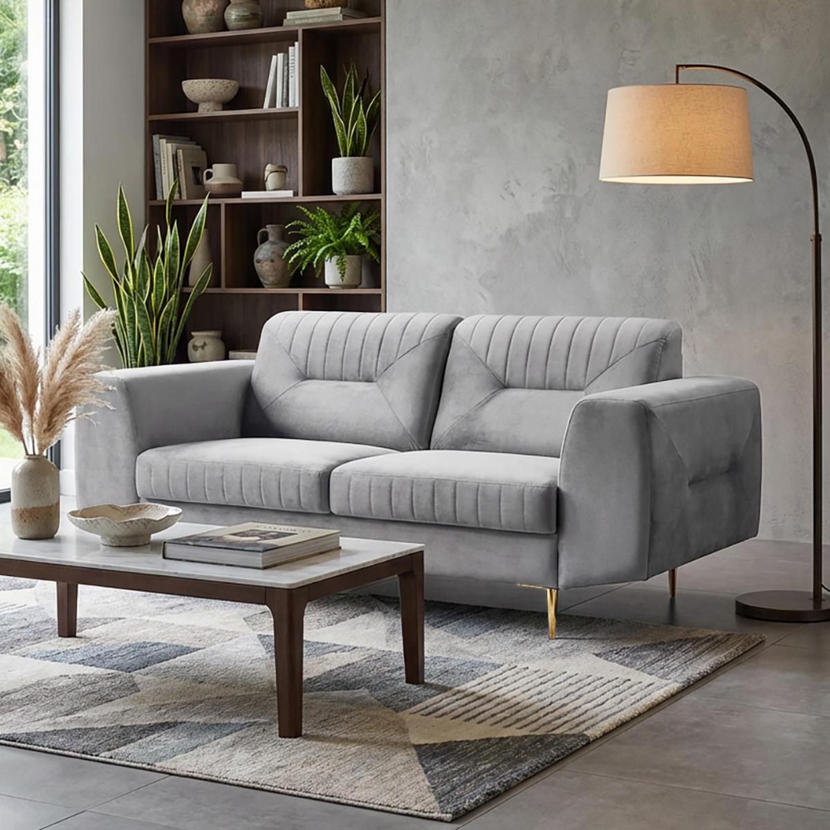 2-SITZER SOFA Venezia hellgrau mit goldenen Beinen - Goldfarben/Hellgrau, Textil/Metall (172/85/94cm) - Beautysofa