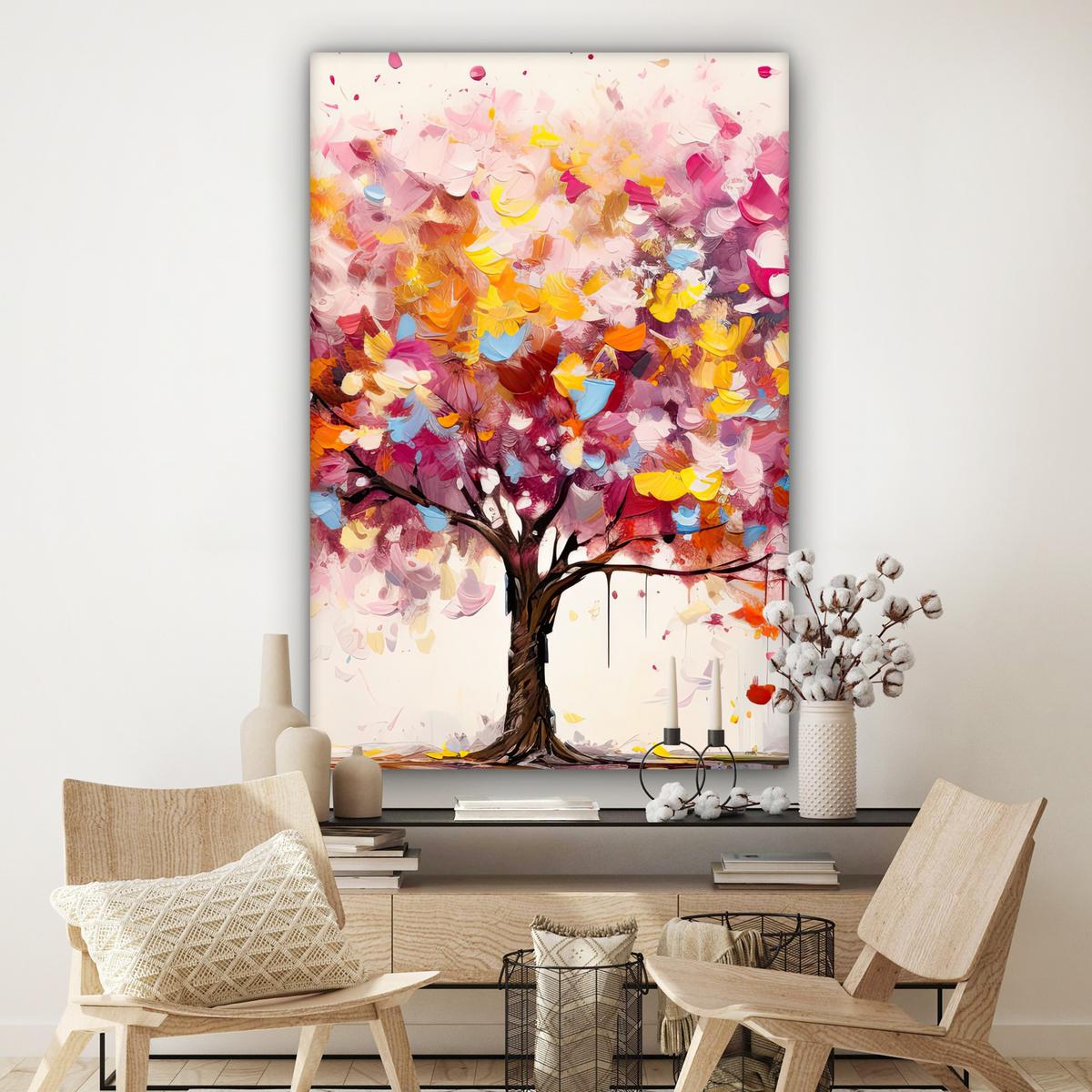 LEINWANDBILD Aquarell - Baum - Kunst - Abstrakt Deko Groß 90x140 cm - Rosa, Textil (90/140cm) - MuchoWow