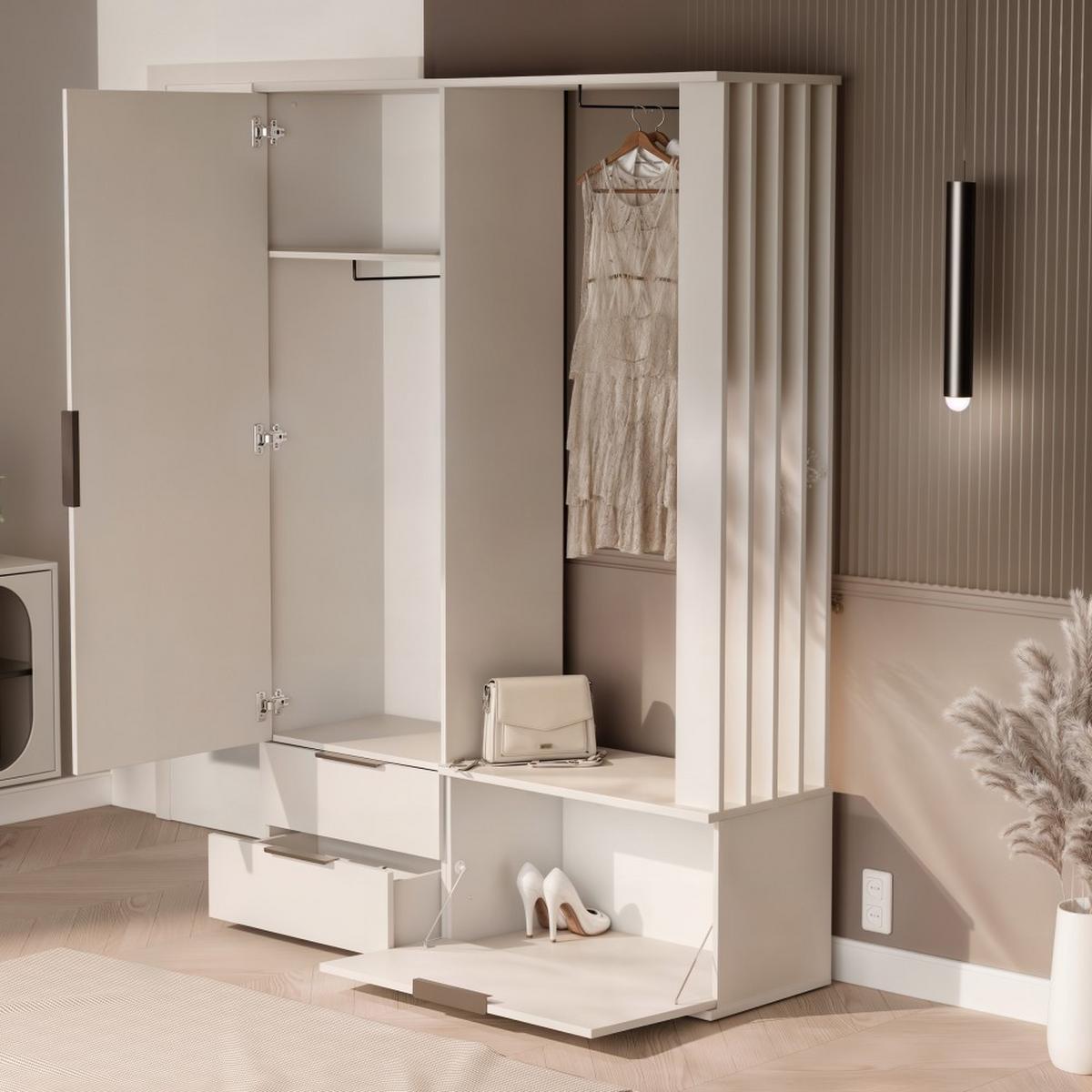 GARDEROBENSCHRANK Filo mit Spiegel und 2 Türen, Sandbeige - Sandfarben, Holzwerkstoff (140/200/42.5cm) - Beautysofa