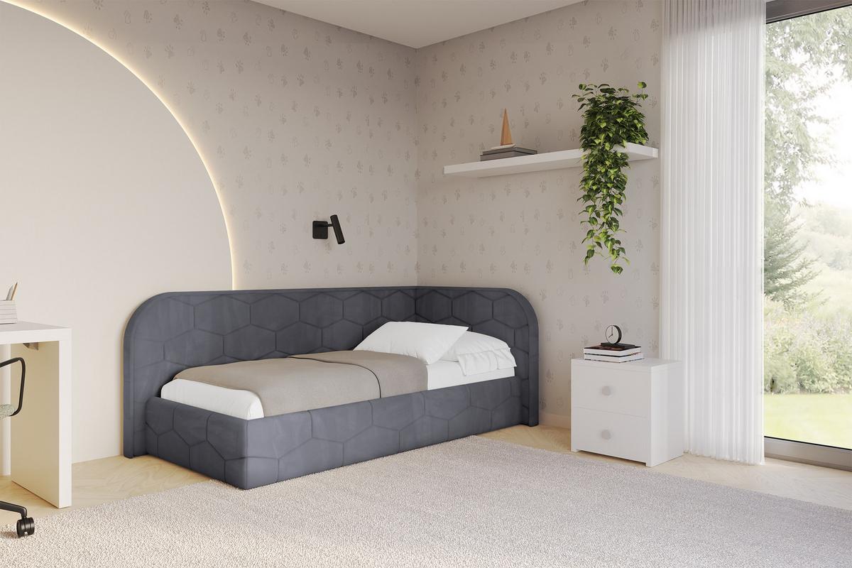 EINZELLBETT Jugendbett mit Bettkasten und Matratze H3/H4, Links - JAXY 80x200 Dunkelgrau - Dunkelgrau, Holzwerkstoff/Textil (80/200cm) - ALTDECOR