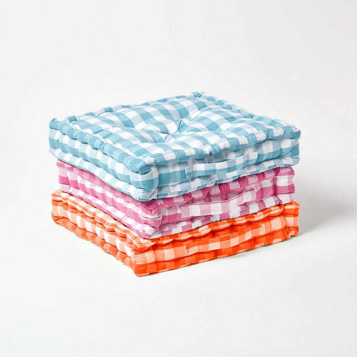 SITZKISSEN orange-weiß kariert 50/50/10 cm - Orange, Textil (50/50/10cm) - Homescapes