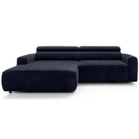 ECKSOFA Fando Navyblau Chenille - Schwarz/Dunkelblau, Kunststoff/Textil (252/182cm) - Selsey