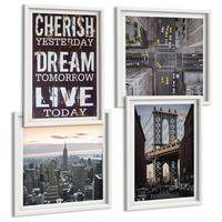 BILDER SET 4er Set - 50x50 cm & 40x60 cm Weißer Rahmen - Zitat über New Yorker Landschaften - Weiß, Kunststoff (50/50cm) - TULUP