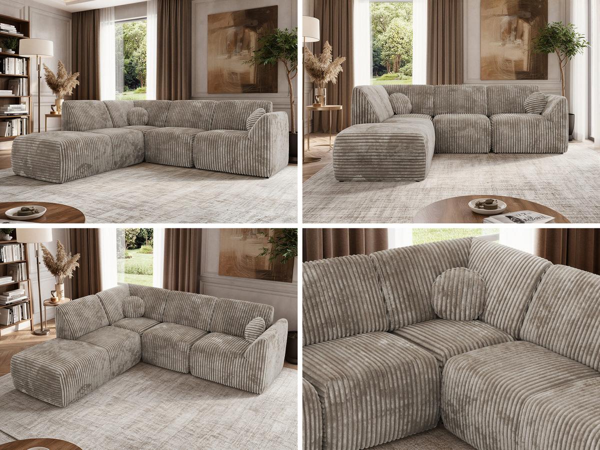 ECKSOFA NOARA 5M L Hellbraun Cord - Links - Hellbraun/Schwarz, Kunststoff/Textil (244/267cm) - MKS