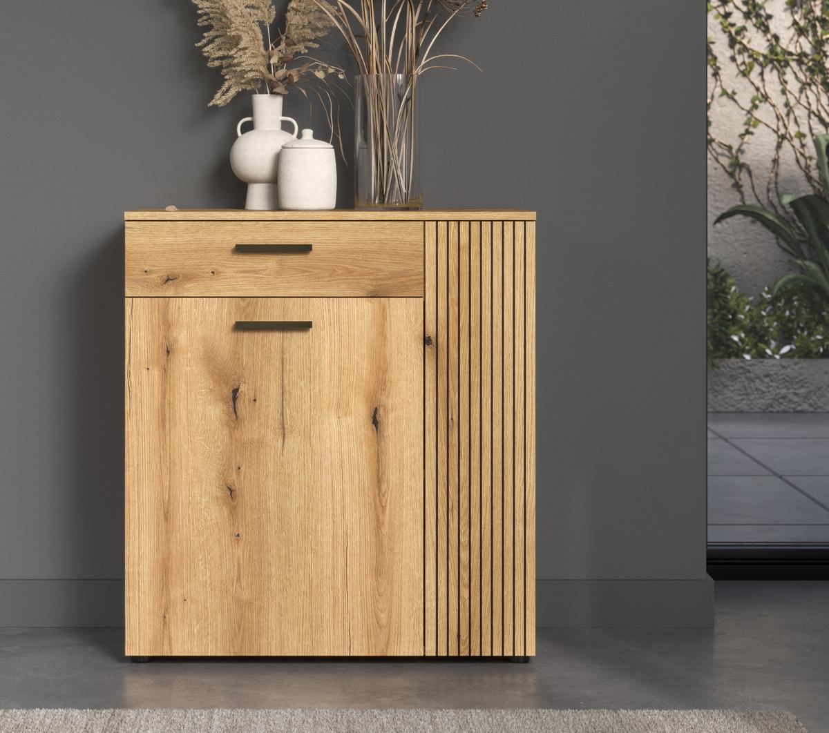 FLURKOMMODE Evoke Eiche 80 x 89 cm, Schuhschrank in modernem Stil - Eichefarben/Schwarz, Holzwerkstoff/Kunststoff (80/89/36cm) - Top.Furn