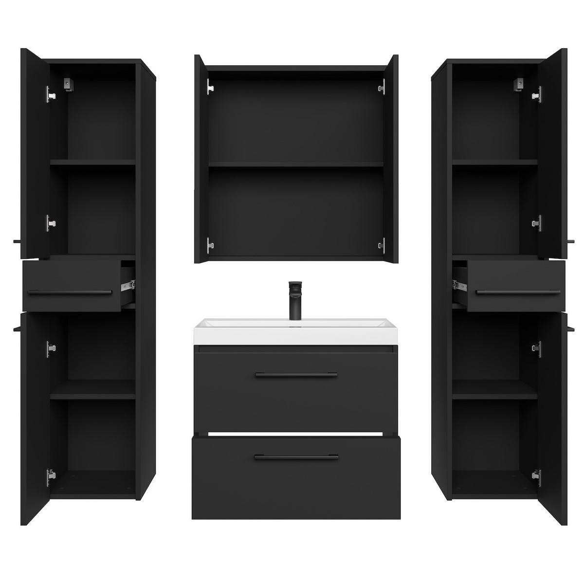 BADMÖBEL-SET Florence 5 Teile Schwarz Matt - 60 x 35 x 51 cm - Schwarz, Holz (60/51/35cm) - Badplaats