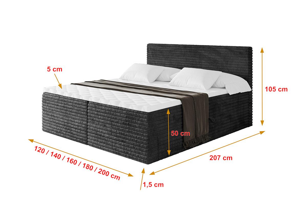 BOXBETT mit Matratze H4 und Lattenrost - TOLO-v1 - 180x200 Cord - Schwarz - Schwarz, Holzwerkstoff (180/200cm)