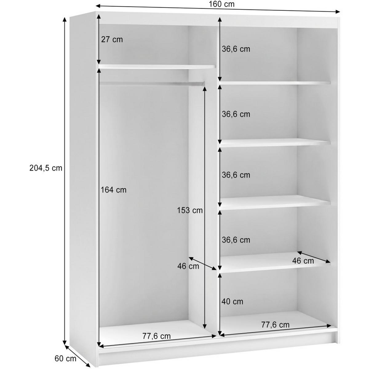 SCHWEBETÜRENSCHRANK Donatello mit 2 Türen. 160 cm, Schwarz+eiche Artisan - Schwarz/Eiche Artisan, Holzwerkstoff (160/205/60cm) - Beautysofa