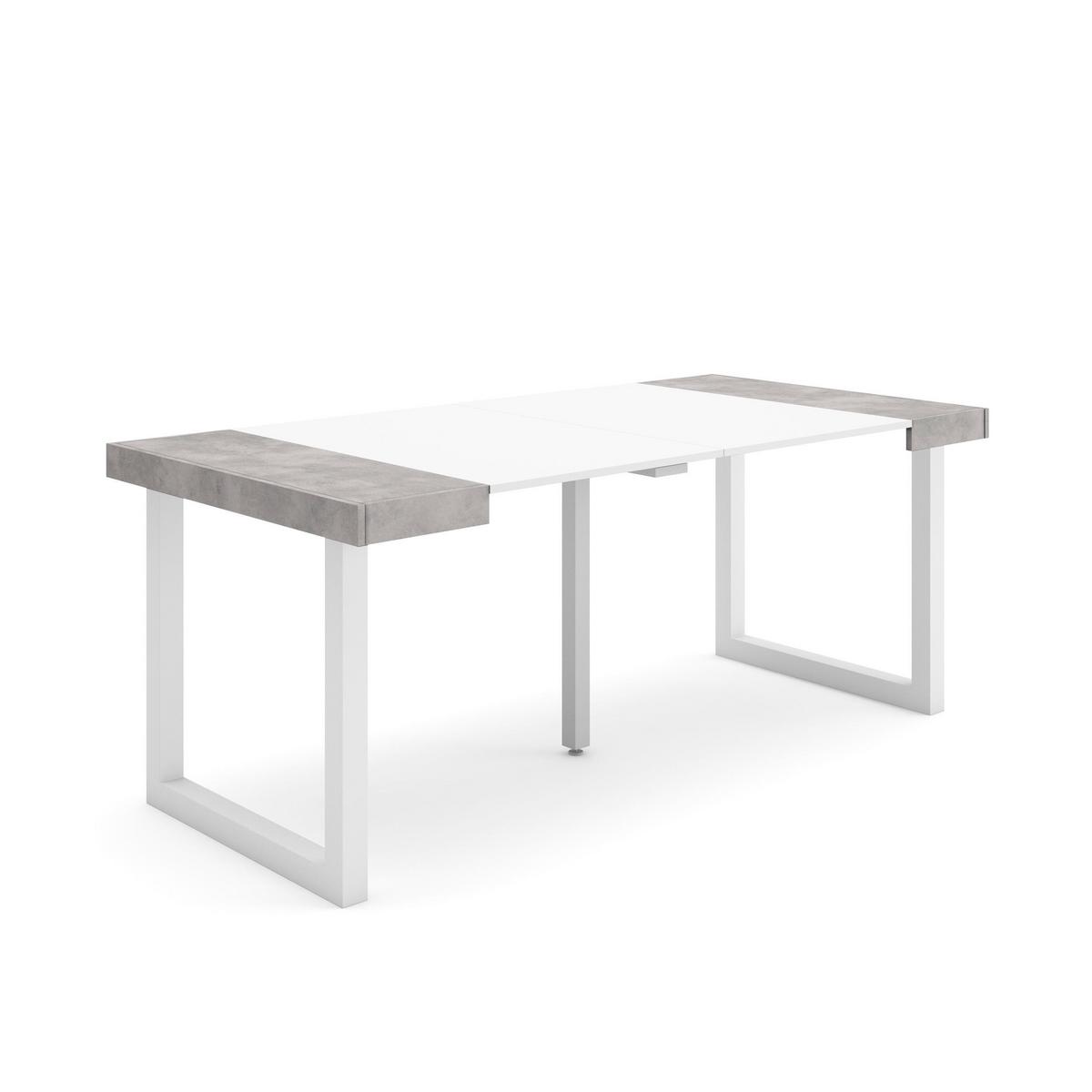KONSOLENTISCH ausziehbar 58 bis 180cm, für 8 Gäste, weiß zementgrau, 90/58/73cm - Weiß/Grau, Holzwerkstoff (90/180/73cm) - Skraut Home