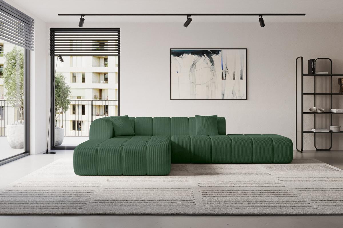ECKSOFA Ottomane Links BILA-L 289x176x71 Grün Cord - Waldgrün/Schwarz, Holzwerkstoff/Kunststoff (176/289cm) - ALTDECOR