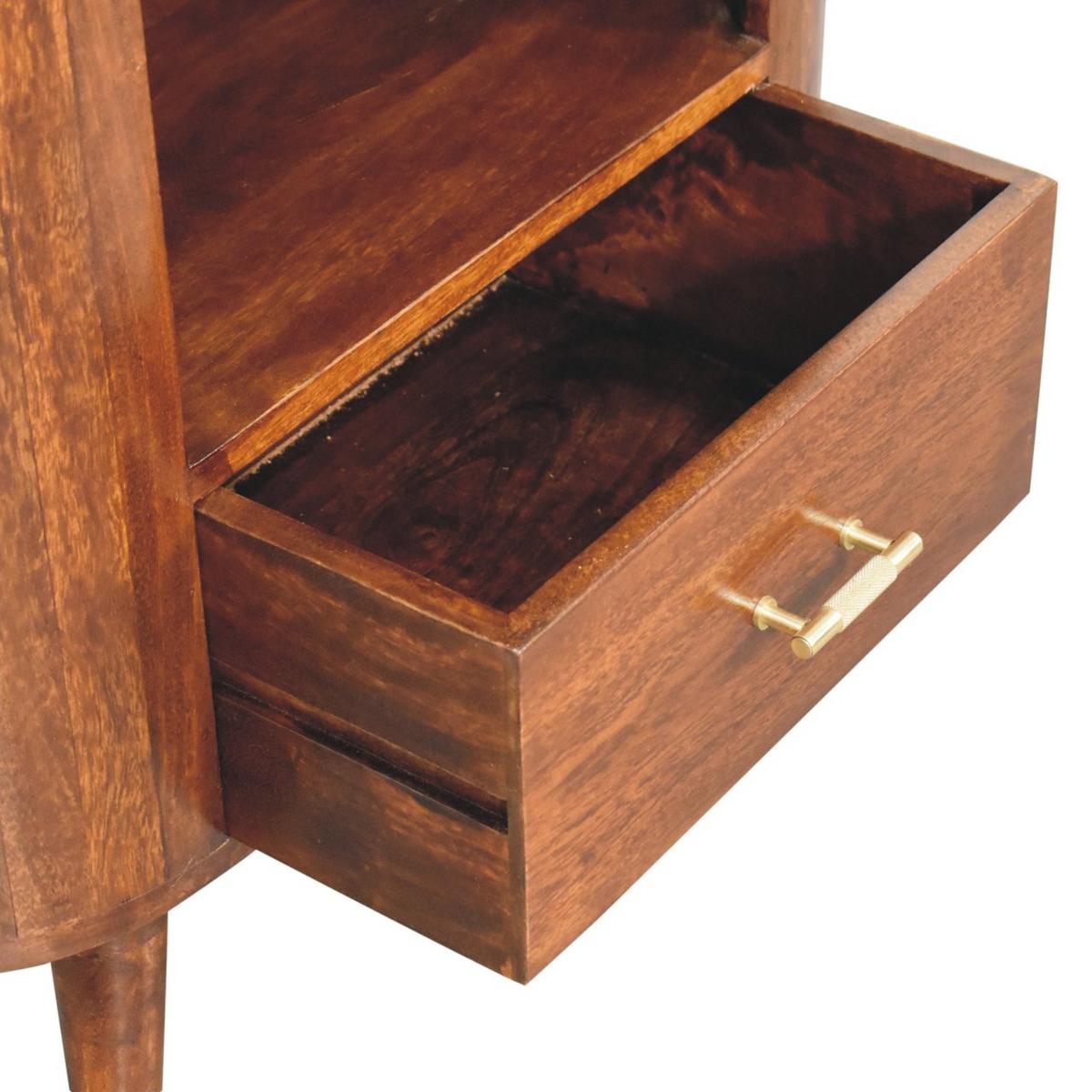 SCHRANK T-Stange Cortez Kastanie, 1 Schublade und Offenes Fach, Dunkelbraun - Dunkelbraun/Messingfarben, Holz/Metall (75/77/35cm) - Artisan Furniture