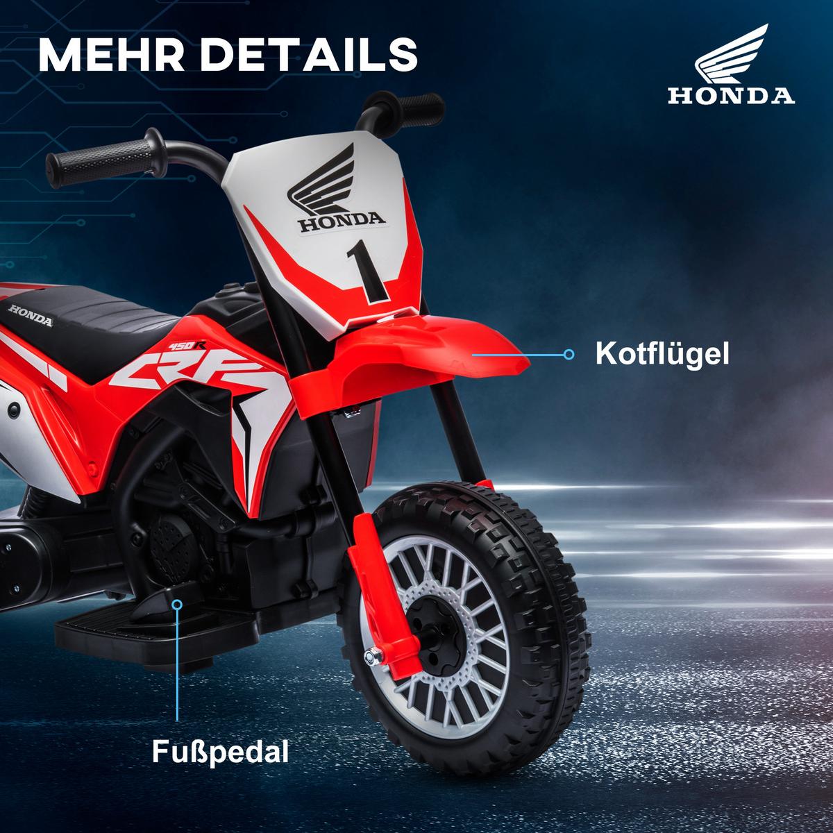 LANGUAGE ELEKTRO-MOTORRAD mit Hupe, Musik 6V Rot - Rot, Kunststoff/Metall (71/40.5/43.5cm) - HOMCOM