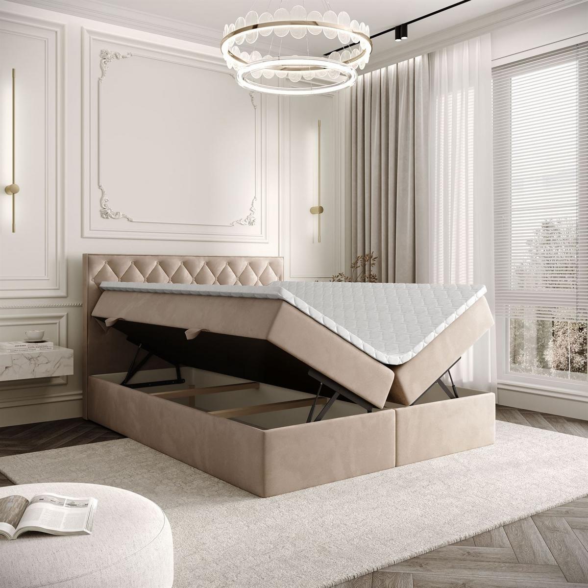 BOXSPRINGBETT INEZ mit Bettkasten mit Topper 140x200 cm Royal Velvet 170 - Beige, Textil - Lookway