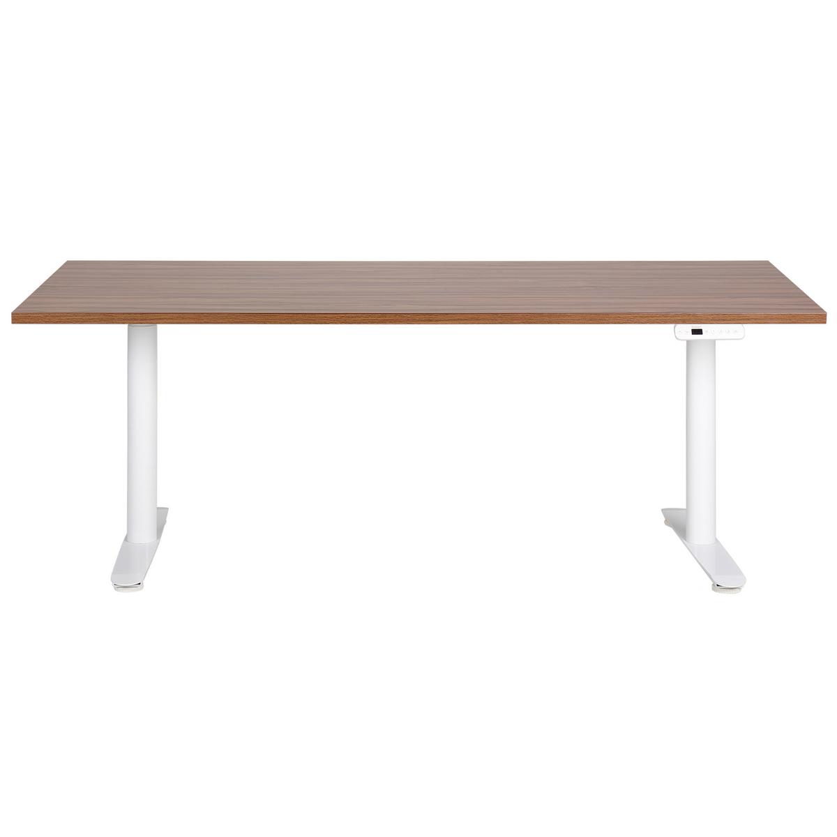 SCHREIBTISCH braunweiß 180/80 cm elektrisch höhenverstellbar Destin IV - Dunkelbraun/Weiß, Holz (80/180/67cm) - Beliani