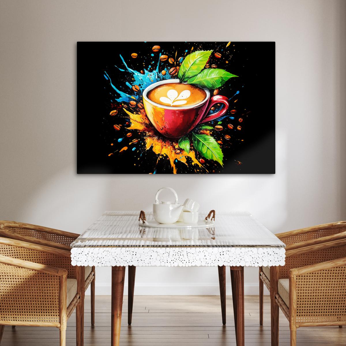 LEINWANDBILD Kaffee - Graffiti - Trinken - Abstrakt Wohnzimmer Groß 120x80 cm - Mokka, Textil (120/80cm) - MuchoWow