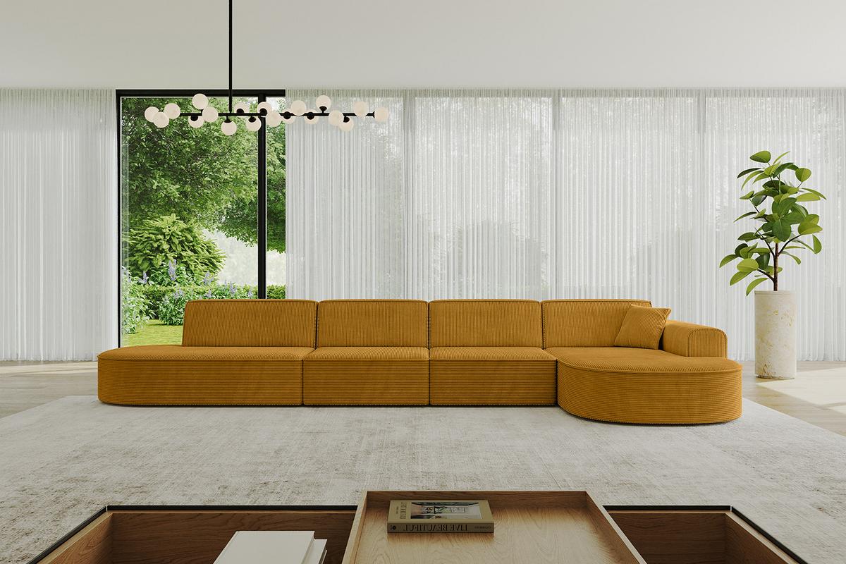 ECKSOFA Ottomane Rechts MARI-L3 - 413x171x79 cm Senfgelb Cord - Gelb/Schwarz, Holzwerkstoff/Kunststoff (171/413cm) - ALTDECOR